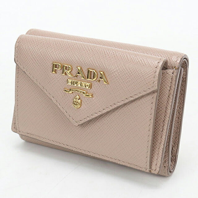 中古 プラダ 三つ折り財布 三折財布 コンパクト レディース ブランド PRADA サフィアーノレザー  1MH021 ベージュ USDPR120196011