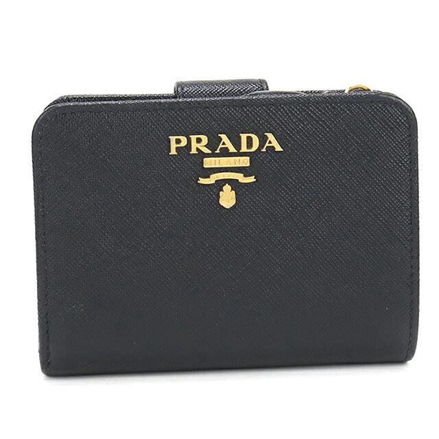 中古 プラダ 二つ折り財布 二折財布 コンパクト レディース ブランド PRADA  サフィアーノレザー 1ML018 ブラック USDPR120329011