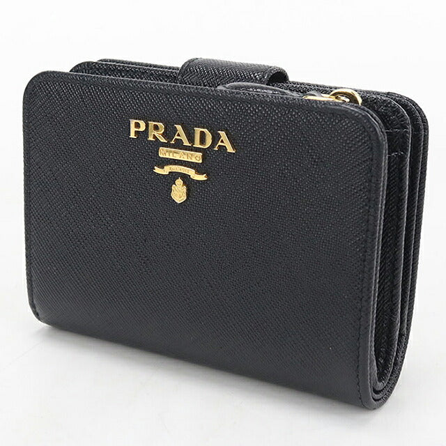 中古 プラダ 二つ折り財布 二折財布 コンパクト レディース ブランド PRADA  サフィアーノレザー 1ML018 ブラック USDPR120329011