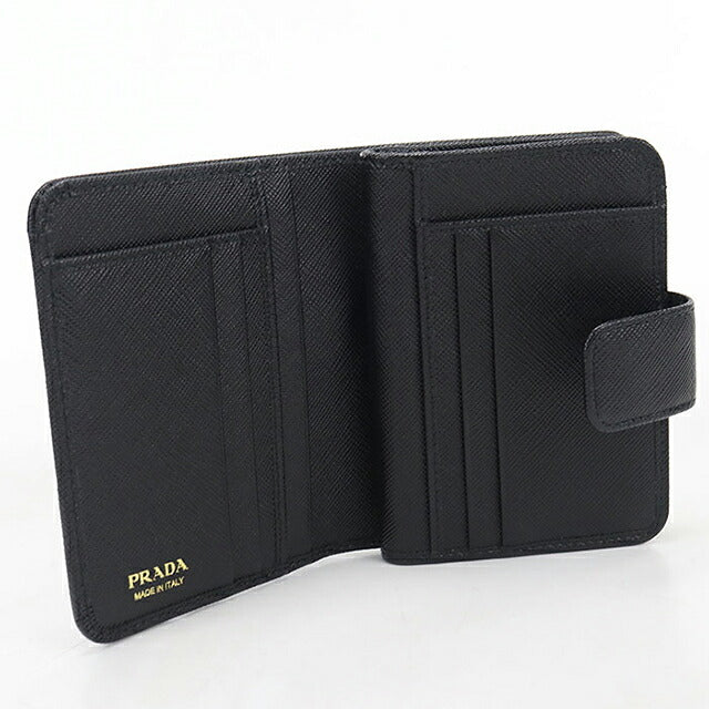 中古 プラダ 二つ折り財布 二折財布 コンパクト レディース ブランド PRADA  サフィアーノレザー 1ML018 ブラック USDPR120329011