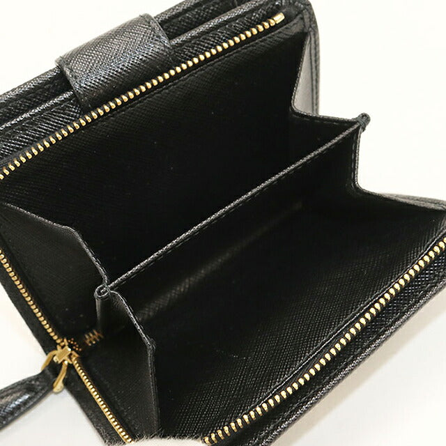 中古 プラダ 二つ折り財布 二折財布 コンパクト レディース ブランド PRADA  サフィアーノレザー 1ML018 ブラック USDPR120329011