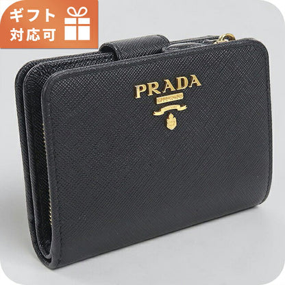 中古 プラダ 二つ折り財布 二折財布 コンパクト レディース ブランド PRADA  サフィアーノレザー 1ML018 ブラック USDPR120329011
