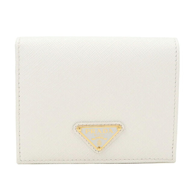 中古 プラダ 二つ折り財布 二折財布 コンパクト レディース ブランド PRADA  サフィアーノトライアングル財布 1MV204 ホワイト USDPR120451011