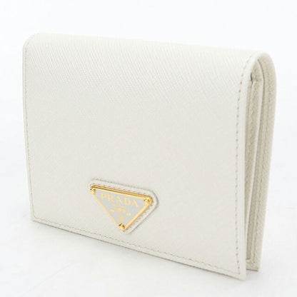 中古 プラダ 二つ折り財布 二折財布 コンパクト レディース ブランド PRADA  サフィアーノトライアングル財布 1MV204 ホワイト USDPR120451011