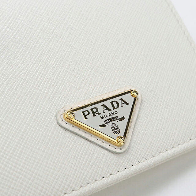 中古 プラダ 二つ折り財布 二折財布 コンパクト レディース ブランド PRADA  サフィアーノトライアングル財布 1MV204 ホワイト USDPR120451011