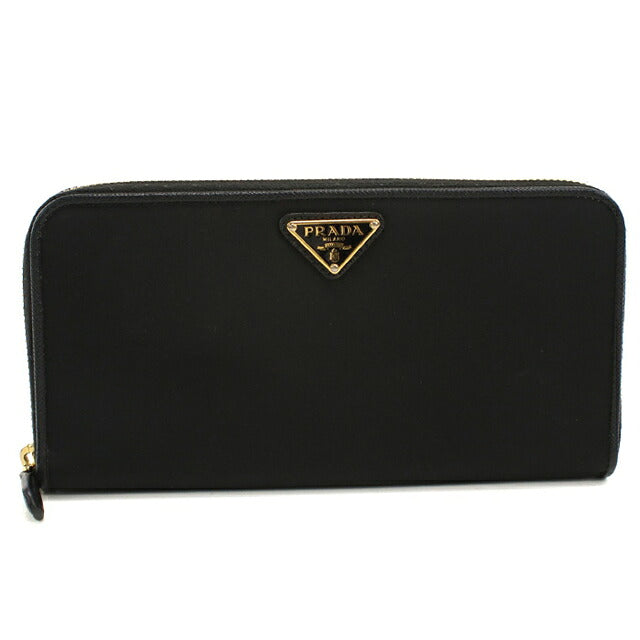 Used Prada long wallet round zipper ladies brand PRADA triangle logo 1ML506 black USDPR120501011