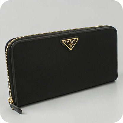 Used Prada long wallet round zipper ladies brand PRADA triangle logo 1ML506 black USDPR120501011