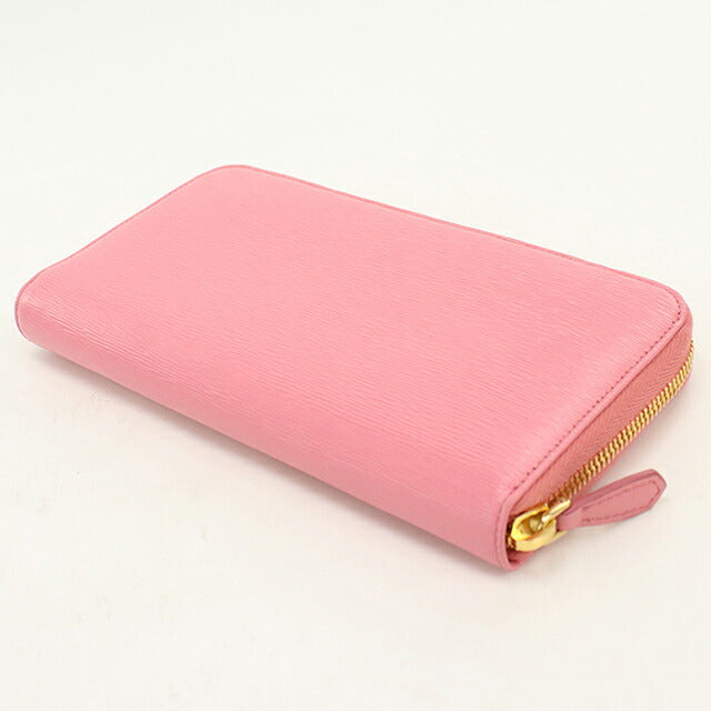 Used Prada long wallet round zipper ladies brand PRADA Vitellomove leather 1ML506 pink USDPR120581011