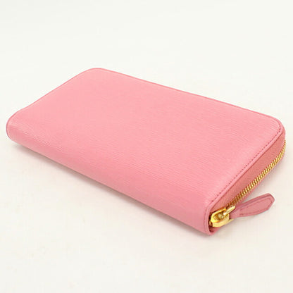 Used Prada long wallet round zipper ladies brand PRADA Vitellomove leather 1ML506 pink USDPR120581011