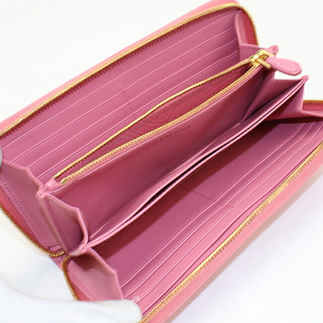 Used Prada long wallet round zipper ladies brand PRADA Vitellomove leather 1ML506 pink USDPR120581011