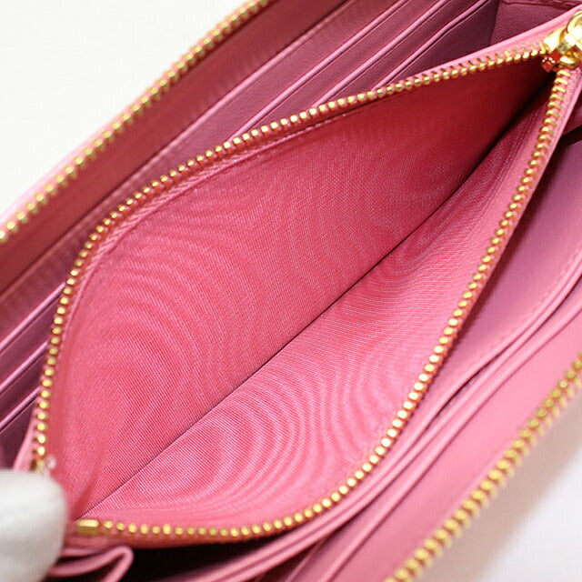 Used Prada long wallet round zipper ladies brand PRADA Vitellomove leather 1ML506 pink USDPR120581011