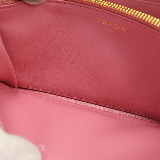 Used Prada long wallet round zipper ladies brand PRADA Vitellomove leather 1ML506 pink USDPR120581011