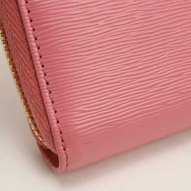 Used Prada long wallet round zipper ladies brand PRADA Vitellomove leather 1ML506 pink USDPR120581011