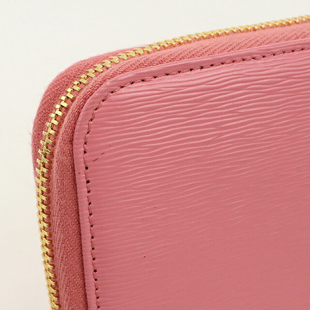 Used Prada long wallet round zipper ladies brand PRADA Vitellomove leather 1ML506 pink USDPR120581011