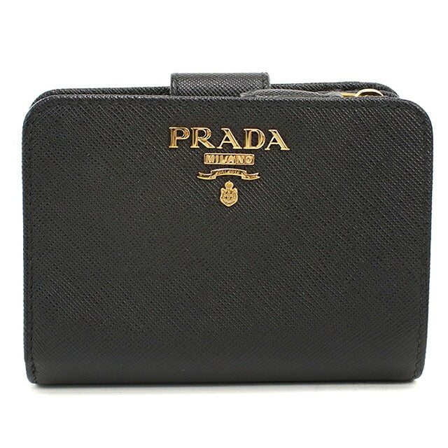 中古 プラダ 二つ折り財布 二折財布 コンパクト レディース ブランド PRADA  サフィアーノマルチカラー 1ML018 ブラック USDPR120631011