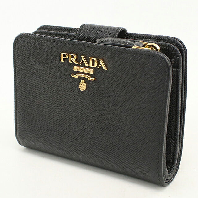 中古 プラダ 二つ折り財布 二折財布 コンパクト レディース ブランド PRADA  サフィアーノマルチカラー 1ML018 ブラック USDPR120631011