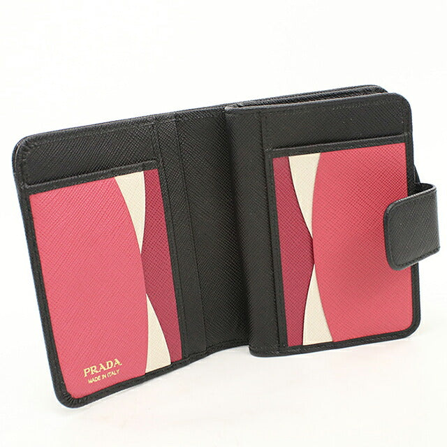 中古 プラダ 二つ折り財布 二折財布 コンパクト レディース ブランド PRADA  サフィアーノマルチカラー 1ML018 ブラック USDPR120631011