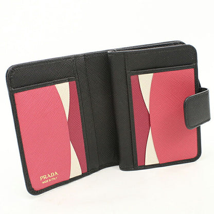 中古 プラダ 二つ折り財布 二折財布 コンパクト レディース ブランド PRADA  サフィアーノマルチカラー 1ML018 ブラック USDPR120631011