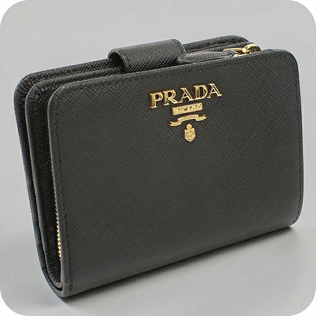 中古 プラダ 二つ折り財布 二折財布 コンパクト レディース ブランド PRADA  サフィアーノマルチカラー 1ML018 ブラック USDPR120631011