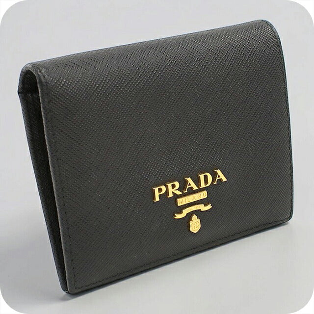 二手 Prada 双折钱包 双折钱包 紧凑型女士品牌 PRADA Saffiano 皮革 1MV204 黑色 USDPR120632011