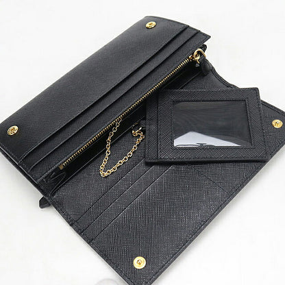 Used Prada long wallet bi-fold ladies brand PRADA saffiano triangle leather 1MH132 black USDPR120782011