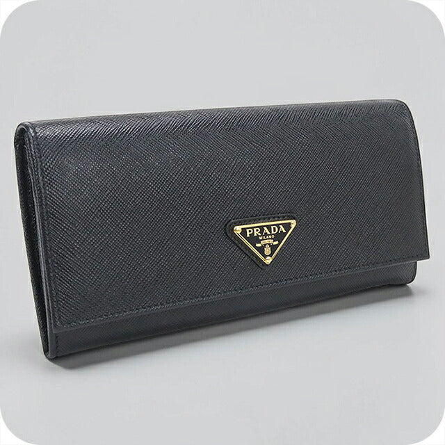 二手 Prada 长钱包双折女士品牌 PRADA Saffiano 三角皮革 1MH132 黑色 USDPR120782011