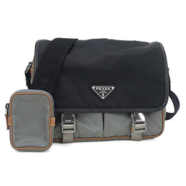 二手 Prada 斜挎包单肩包男女通用品牌 PRADA 三角标志双色灰色 USDPR121115011