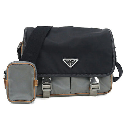 二手 Prada 斜挎包单肩包男女通用品牌 PRADA 三角标志双色灰色 USDPR121115011