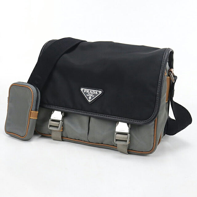 二手 Prada 斜挎包单肩包男女通用品牌 PRADA 三角标志双色灰色 USDPR121115011