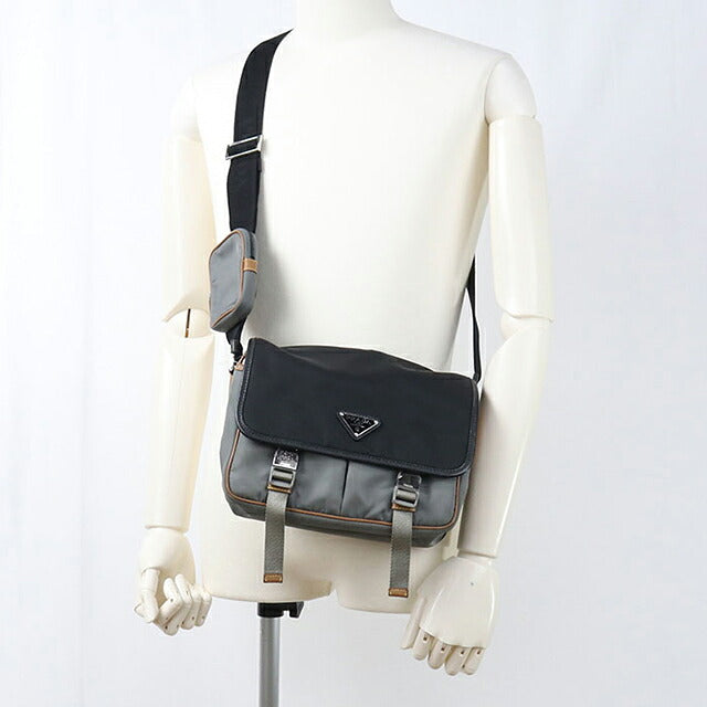 二手 Prada 斜挎包单肩包男女通用品牌 PRADA 三角标志双色灰色 USDPR121115011