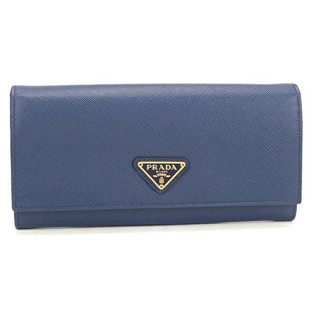 二手 Prada 长钱包双折女士品牌 PRADA Saffiano 三角皮革 1MH132 蓝色 USDPR121141011