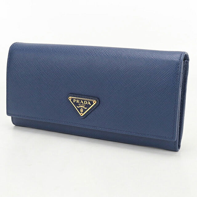 二手 Prada 长钱包双折女士品牌 PRADA Saffiano 三角皮革 1MH132 蓝色 USDPR121141011