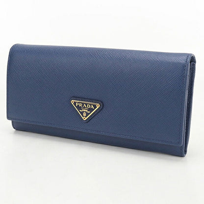 二手 Prada 长钱包双折女士品牌 PRADA Saffiano 三角皮革 1MH132 蓝色 USDPR121141011
