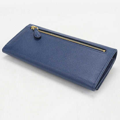 二手 Prada 长钱包双折女士品牌 PRADA Saffiano 三角皮革 1MH132 蓝色 USDPR121141011