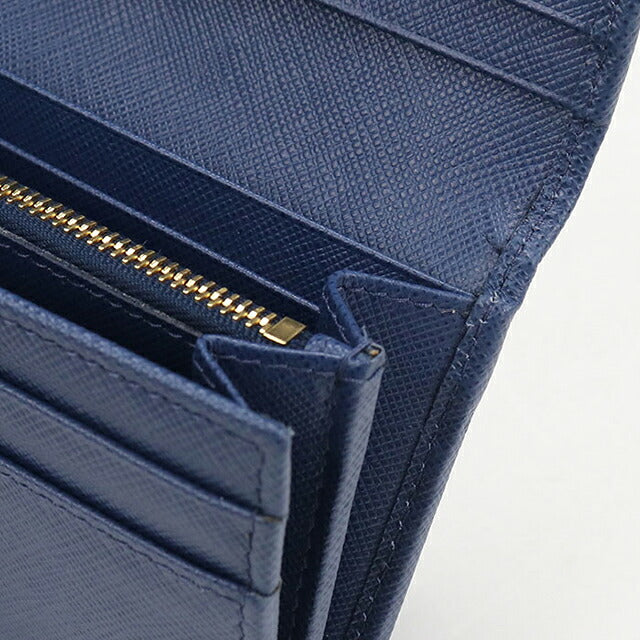 二手 Prada 长钱包双折女士品牌 PRADA Saffiano 三角皮革 1MH132 蓝色 USDPR121141011