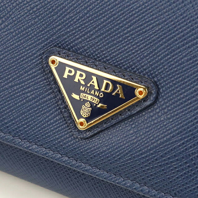 二手 Prada 长钱包双折女士品牌 PRADA Saffiano 三角皮革 1MH132 蓝色 USDPR121141011