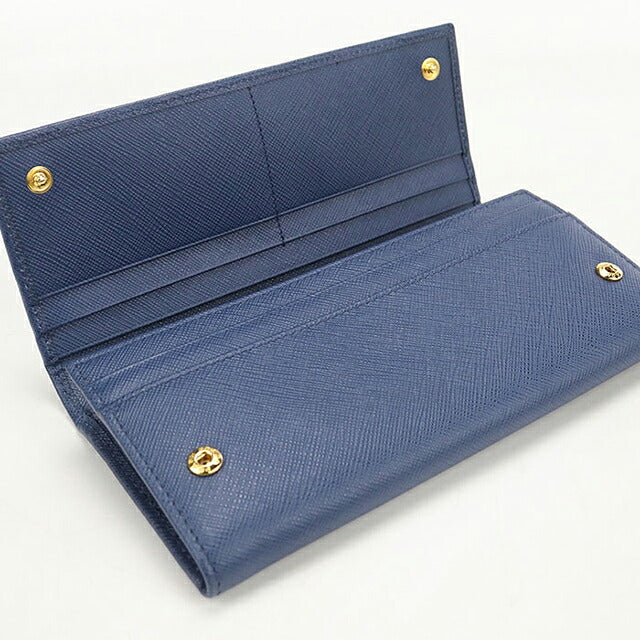 二手 Prada 长钱包双折女士品牌 PRADA Saffiano 三角皮革 1MH132 蓝色 USDPR121141011