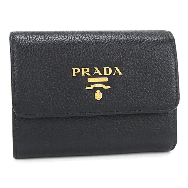 二手普拉达三折钱包 三折钱包紧凑型女士品牌 PRADA 皮革 1MH025 黑色 USDPR121146011