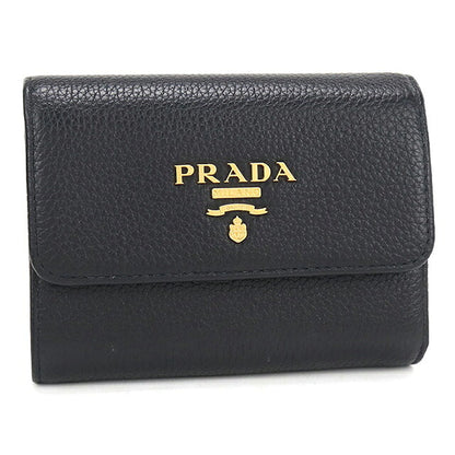 二手普拉达三折钱包 三折钱包紧凑型女士品牌 PRADA 皮革 1MH025 黑色 USDPR121146011