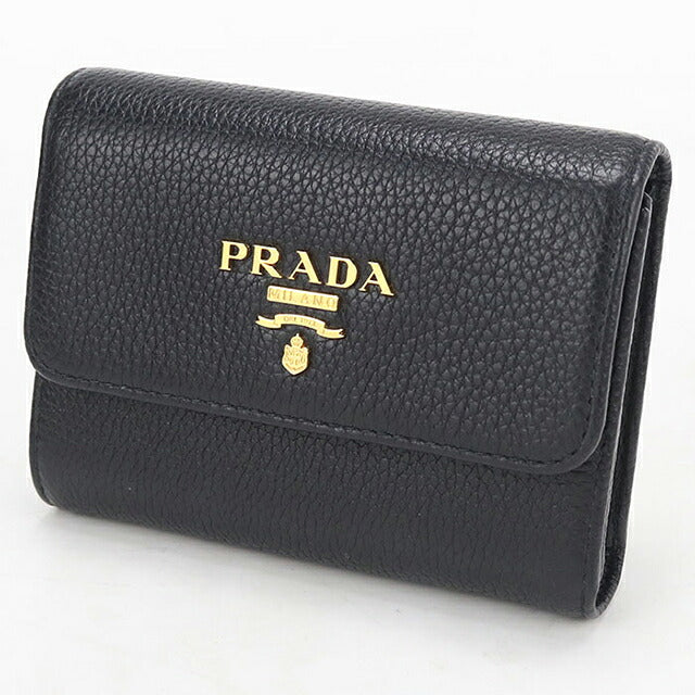 二手普拉达三折钱包 三折钱包紧凑型女士品牌 PRADA 皮革 1MH025 黑色 USDPR121146011