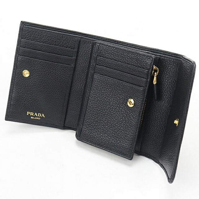 二手普拉达三折钱包 三折钱包紧凑型女士品牌 PRADA 皮革 1MH025 黑色 USDPR121146011