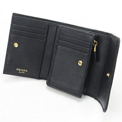二手普拉达三折钱包 三折钱包紧凑型女士品牌 PRADA 皮革 1MH025 黑色 USDPR121146011