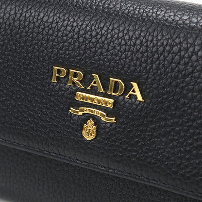 二手普拉达三折钱包 三折钱包紧凑型女士品牌 PRADA 皮革 1MH025 黑色 USDPR121146011