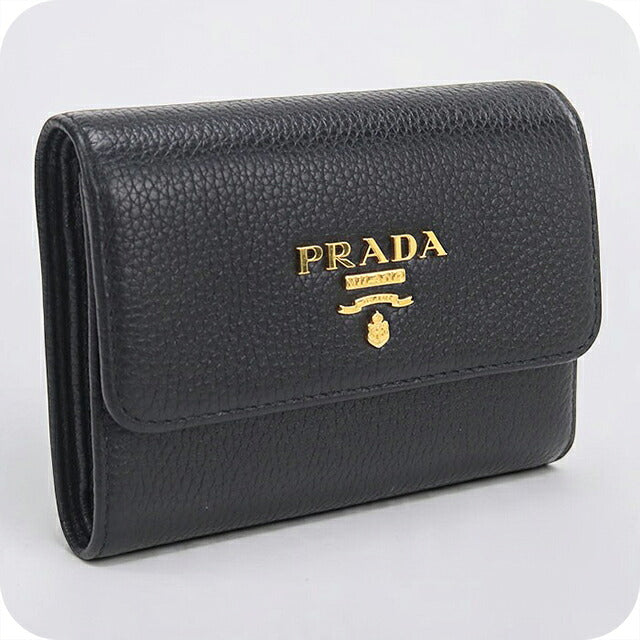 二手普拉达三折钱包 三折钱包紧凑型女士品牌 PRADA 皮革 1MH025 黑色 USDPR121146011