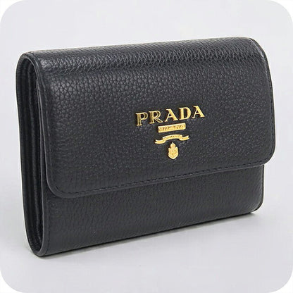 二手普拉达三折钱包 三折钱包紧凑型女士品牌 PRADA 皮革 1MH025 黑色 USDPR121146011