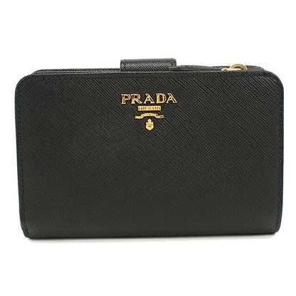 二手 Prada 双折钱包 双折钱包 紧凑型女士品牌 PRADA Saffiano 皮革钱包 1ML225 黑色 USDPR121308011