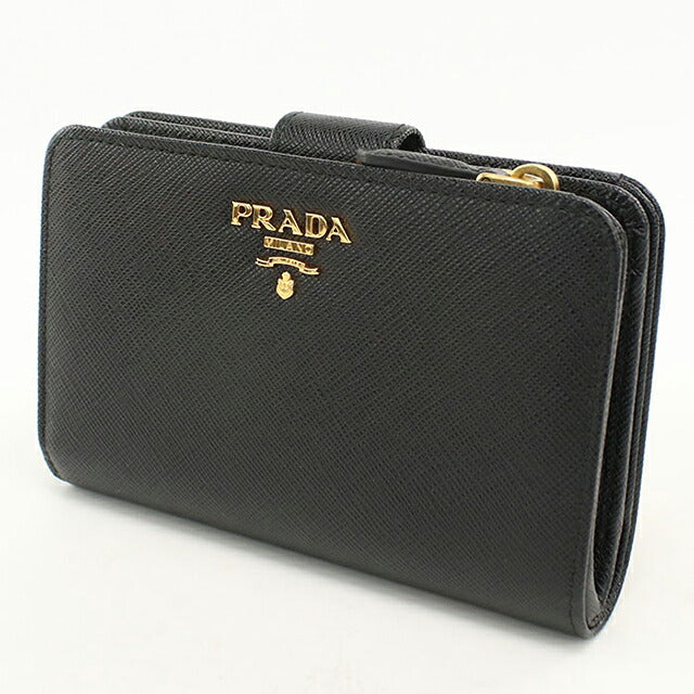 二手 Prada 双折钱包 双折钱包 紧凑型女士品牌 PRADA Saffiano 皮革钱包 1ML225 黑色 USDPR121308011