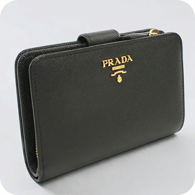 二手 Prada 双折钱包 双折钱包 紧凑型女士品牌 PRADA Saffiano 皮革钱包 1ML225 黑色 USDPR121308011