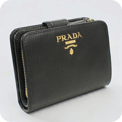 二手 Prada 双折钱包 双折钱包 紧凑型女士品牌 PRADA 1ML018 黑色 USDPR121309011