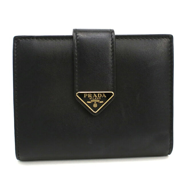 二手 Prada 双折钱包 双折钱包 紧凑型女士品牌 PRADA 1MV204 黑色 USDPR121314011